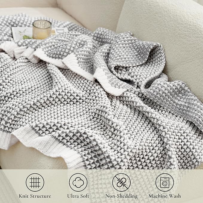 Amélie Home Knit Throw Blanket, Soft Chenille Cozy Breathable Pineapple Chunky Decorative Blanket for Couch, Bed & Sofa, French-Inspired Lightweight Warm Gift for Women, Gray, 60"x80"