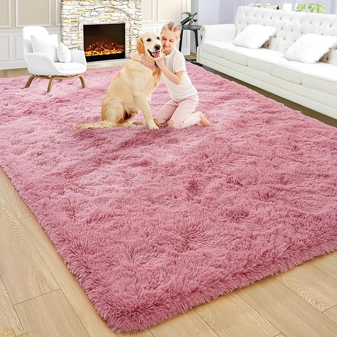 Noahas Fluffy 5x8 Blush Rugs for Bedroom Girls,Shaggy Area Rugs for Living Room,Thick Shag Throw Floor Carpet,Soft Non-Slip Dorm Nursery Kids Rug Home Decor Aesthetic