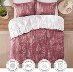 Love's cabin Vintage Rose Comforter Set King - King Size Comforter Set, 3 Pieces Cute Floral Bedding Sets for All Seasons,1 Soft Reversible Botanical Flowers Comforter and 2 Pillow Shams