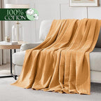 Elegant Comfort Premium 100% Cotton Waffle Blanket - Lightweight Breathable Waffle Weave Bed Blanket - Soft and Warm All Season Blanket for Couch, Sofa and Bed, TwinXL Size 68x90 Inches, Gold