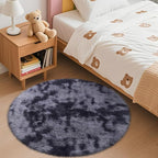OLANLY Light Grey Tie-dye Round Rugs for Bedroom - Machine Washable, 3x3 Feet Circle Area Rugs for Living Room, Soft and Fluffy Shaggy Carpet for Teen Girls and Boys, Dorms, Home Decor Aesthetic