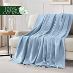 Elegant Comfort Premium 100% Cotton Waffle Blanket - Lightweight Breathable Waffle Weave Bed Blanket - Soft and Warm All Season Blanket for Couch, Sofa and Bed, Full Size 88x88 Inches, Light Blue