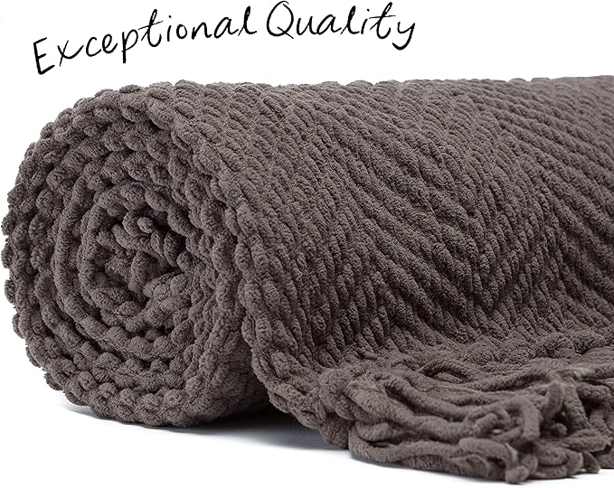 Chanasya Premium Textured Knit Throw Blanket with Tassels - Soft, Cozy Blanket for Couch, Bed, Living Room - 50" x 65” - Morel
