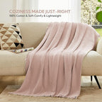 SOULFUL Muslin Throw Blanket with Tassels - Soft Full Size Cotton Throw Blanket for Couch or Bed, Lightweight and Breathable Gauze for All Seasons, LightChampagne, 66" x 90"