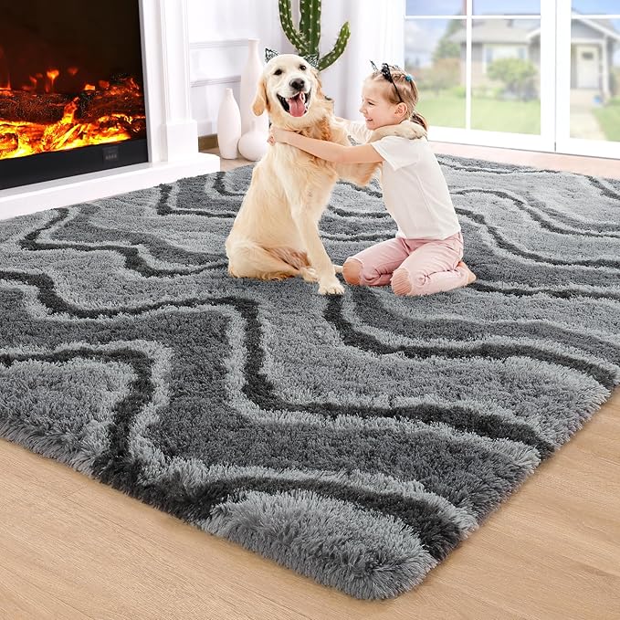 Noahas Large Fluffy 6x9 Area Rugs for Living Room Bedroom,Plush Grey Thick Shag Throw Rug,Big Soft Shaggy Bedside Non-Slip Dorm Nursery Kids Carpet