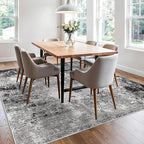 8x8 Square Living Room Area Rug – Washable Modern Neutral Abstract Indoor Rug for Bedroom, Dining Room, Kitchen – Non-Slip Soft Low-Pile Floor Carpet (Black Grey,8x8)