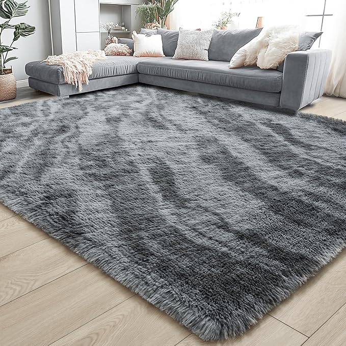Noahas Fluffy 4x6 Area Rugs for Bedroom Living Room,Fuzzy Grey Thick Shag Throw Floor Carpet,Soft Shaggy Bedside Non-Slip Plush Dorm Nursery Kids Rug