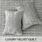 BEDELITE Velvet Quilt Set King Size - Luxury Velvet Comforter Bedding Set 3 Pieces, Lightweight Soft Cozy Shiny Light Grey Oversized Bedspread Coverlet for All Seasons with 2 Pillow Shams