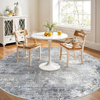 Round Area Rug 6ft Washable - Non-Slip Circle Rug for Living Room Kitchen Table,Dining Room,Bedroom - Modern Abstract Neutral Low Pile Soft Circular Carpet (Blue Gray,6x6)