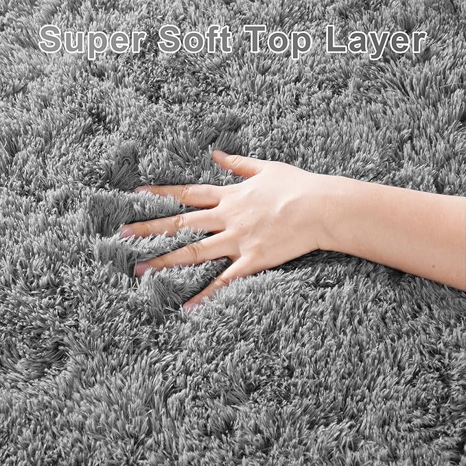 Light Grey Fluffy 8x10 Area Rug for Living Room, Plush Shag Rugs for Bedroom, Large Soft Furry Carpets for Kids Room, Modern Indoor Nursery Carpet for Classroom Dorm Cozy Comfy Home Decor