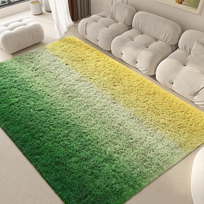 Yellow Green Area Rugs 4x6 Feet Rug for Bedroom Living Room, Cute Indoor Gradient Carpets, Plush Soft Rug for Kids Room, Fluffy Rugs for Girls Boys Nursery Room Home Decor
