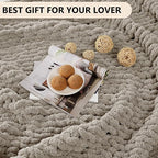L'AGRATY Chunky Knit Blanket Throw: 72''x84'' Chenille Chunky Knitted Throw Blankets for Bed Couch - Handmade Thick Big Cable Knit Blanket - Large Crochet Rope Blankets for Home Decor(Light Linen)