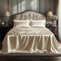 Bedsure Satin Sheets Queen Size - 4 Piece Silky Bedsheets with 15 Inches Deep Pocket Fitted Bedsheet,1 Flat Sheet, 2 Satin Pillowcases, Good for Hair & Skin (Queen, Khaki)