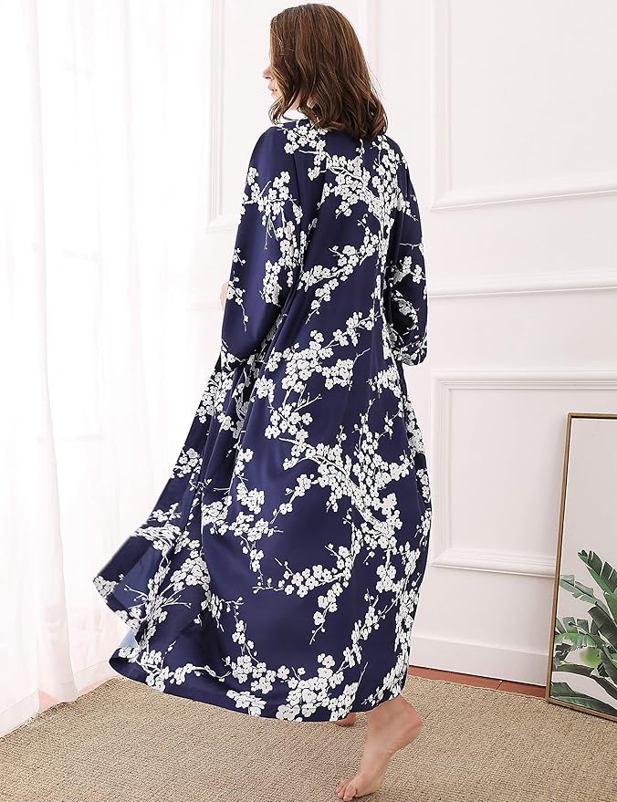 Aensso Long Soft Lightweight Silky Kimonos Robes for Women, Luxury Japanese Floral Womens Kimono Robe