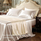 Bedsure Satin Sheets Queen Size - 4 Piece Silky Bedsheets with Elastic Corner Straps and 15 Inches Deep Pocket Fitted Bedsheet,1 Flat Sheet, 2 Satin Pillowcases, Good for Hair & Skin (Queen, Beige)
