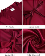 Vlazom Womens Kimono Robes Dressing Gown Satin Bathrobe Nightdress Short Style Bridal Robe