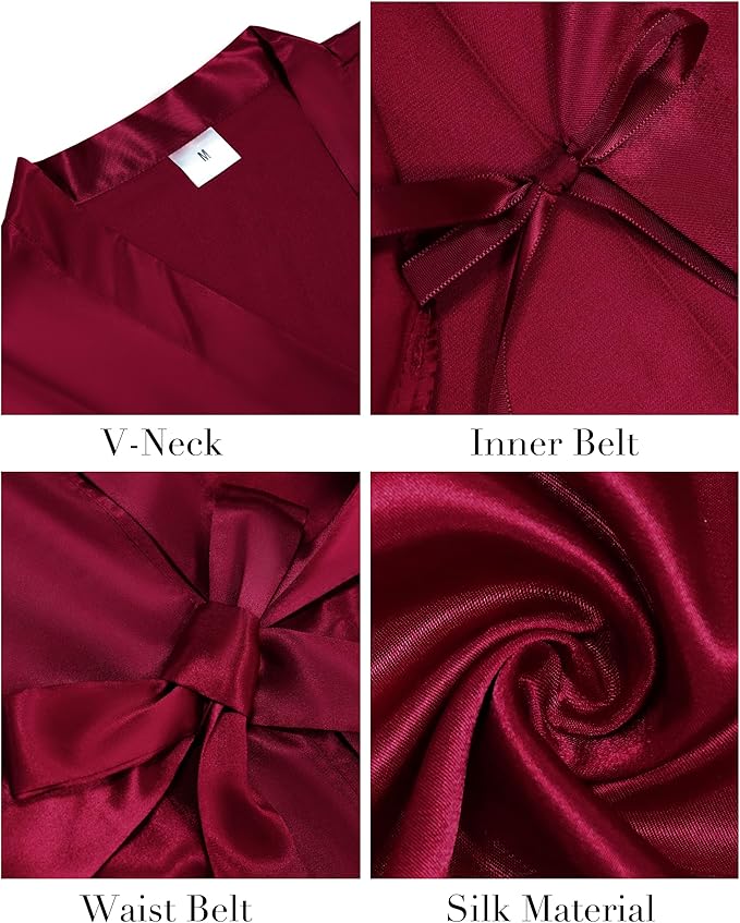 Vlazom Womens Kimono Robes Dressing Gown Satin Bathrobe Nightdress Short Style Bridal Robe