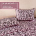 MR&HM Satin Sheets with Elastic Corner Straps, Twin XL Size 3-Piece Silky Bedding Set, Deep Pocket 15 Inches, Good for Hair & Skin (Twin XL, Pink Leopard)