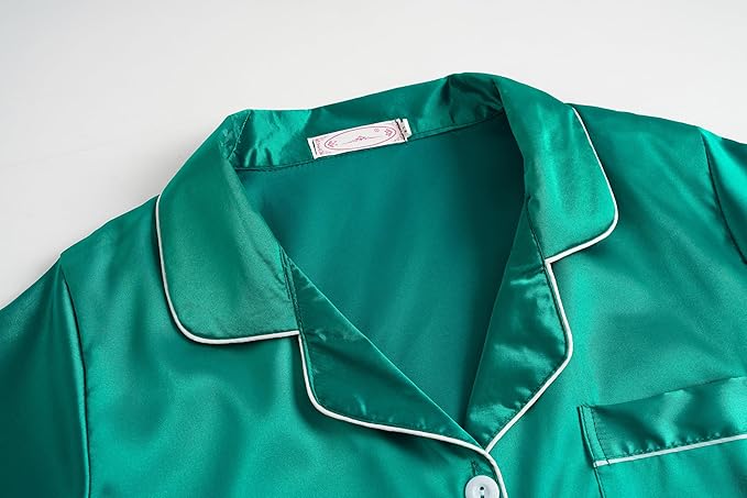 Hupohoi Unisex Girls Boys Kids Pajama Sets Button Down Satin Sleepwear Nighty 3PCS Silky Lounge Sets Nightwear