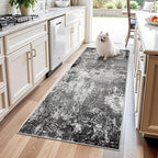 3x6 Non-Slip Washable Kitchen Rug - Soft Wide Indoor Carpet Runners for Entryway, Hallway, Bathroom with Rubber Backing, Modern Distressed Low-Pile Thin Floor Runner (Black Grey,3x6)