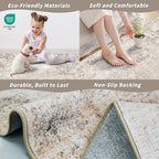 3x6 Non-Slip Washable Kitchen Rug - Soft Wide Indoor Carpet Runners for Entryway, Hallway, Bathroom with Rubber Backing, Modern Distressed Low-Pile Thin Floor Runner (Beige Grey,3x6)