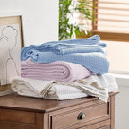 Bedsure Gentlesoft 100% Cotton Blanket Twin XL Size for College Dorm - Cooling Breathable and Soft for Spring Summer, Waffle Weave Twin Blanket for Bed, Dorm Room Essentials, Sky Blue, 66x90 inches