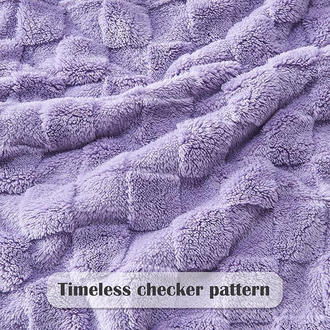 NEWCOSPLAY Super Soft Twin Blanket Lavender Premium Silky Flannel Fleece 3D Checkered Lightweight Bed Blanket All Season Use (Lavender Checkered, Twin(60"x80"))