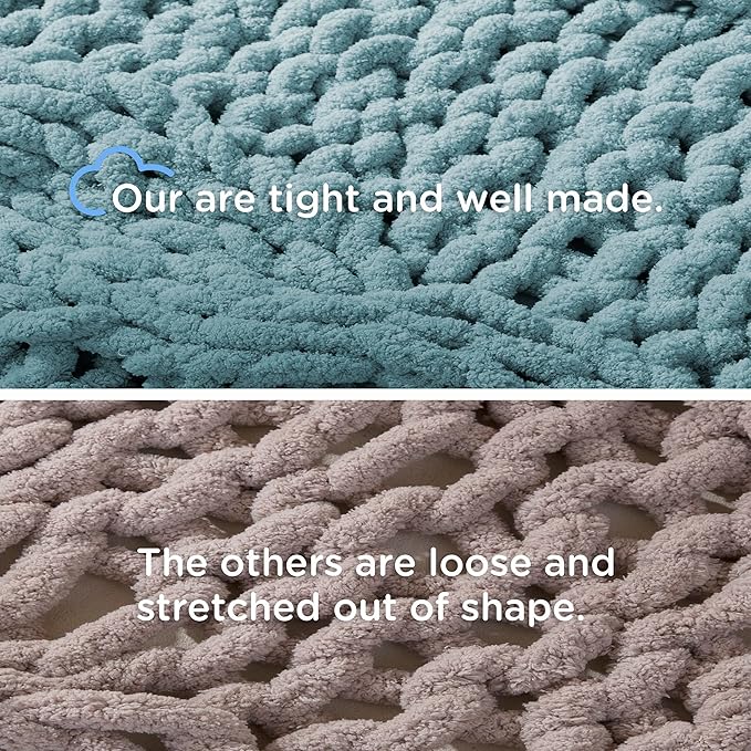 Chunky Knit Blanket Throw - 100% Hand Knitted Chunky Soft Throw Blanket for Couch, Thick and Warm Blanket for Winter, Blue, 40x50 Inches