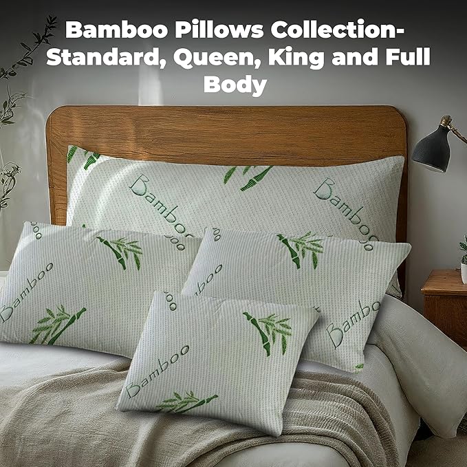 OMEO 2 Pack King Size Rayon Derived from Bamboo Pillow for Sleeping Shredded Memory Foam Bed Pillows for Side, Back and Stomach Sleepers, Soft, Cooling, Adjustable and Washable Cover 20" x 36"
