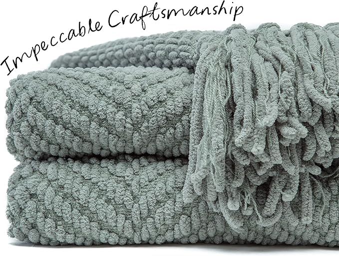 Chanasya Premium Textured Knit Throw Blanket with Tassels - Soft, Cozy Blanket for Couch, Bed, Living Room - 50" x 65” - Tan Sage
