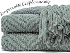 Chanasya Premium Textured Knit Throw Blanket with Tassels - Soft, Cozy Blanket for Couch, Bed, Living Room - 50" x 65” - Tan Sage
