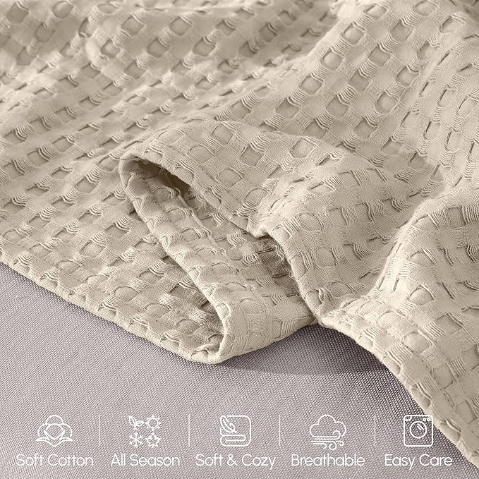 Elegant Comfort Premium 100% Cotton Waffle Blanket - Lightweight Breathable Waffle Weave Bed Blanket - Soft and Warm All Season Blanket for Couch, Sofa and Bed, TwinXL Size 68x90 Inches, Linen