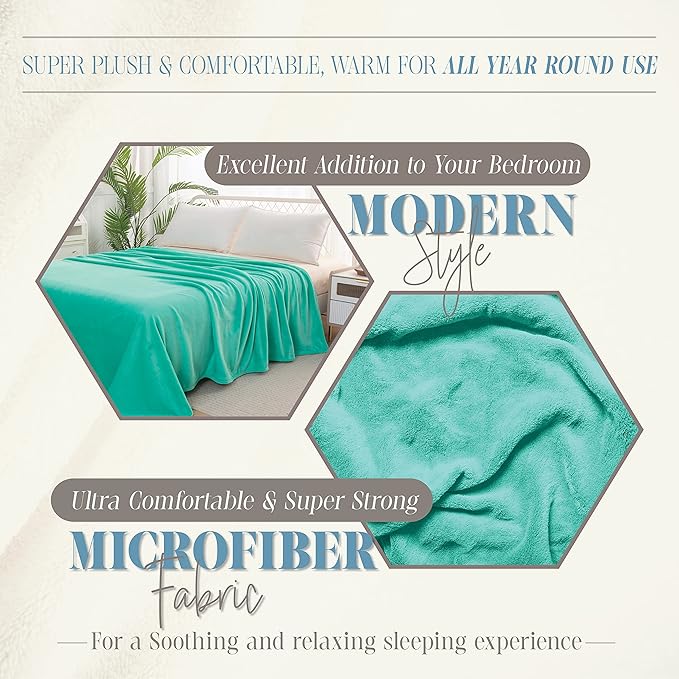 Elegant Comfort Luxury Velvety Feel Blanket, All-Season Lightweight Blanket, Ultra Plush, Soft, Cozy-Fuzzy Flannel Fleece for Couch, Sofa, Bed, Travel, Solid Design, Full/Queen, Tiffany