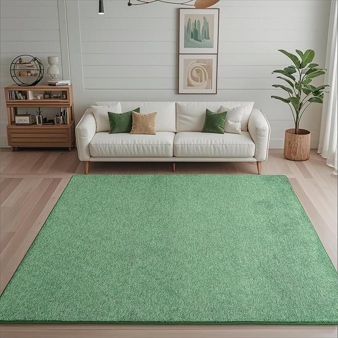 Keeko Living Room Rugs 6x9, Soft Modern Large Area Rug for Bedroom Washable Memory Foam Indoor Big Carpet Low Pile Minimalist Non Slip Rug for Classroom Dorm Kids Room Home Decor Green and White