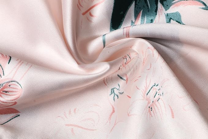 Valennia Women Long Silky Bathrobe Satin Kimono Robe Floral Printed Dressing Gown Sleepwear