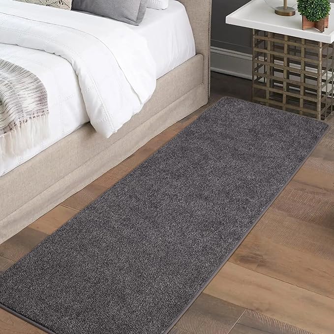 Keeko 2x8 Area Rugs for Living Room, Soft Modern Memory Foam Bedroom Rug Washable Indoor Rug Low Pile Minimalist Non Slip Carpet for Kids Nursery Dorm Room Home Decor Dark Grey