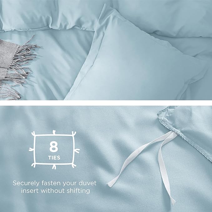 Bedsure Duvet Cover Twin/Twin XL Size - Soft Double Brushed Bedding Set for Kids & Adults, Zipper Closure, 2 Pieces, Includes 1 Duvet Cover (68"x90") & 1 Pillow Sham, NO Comforter, Light Blue