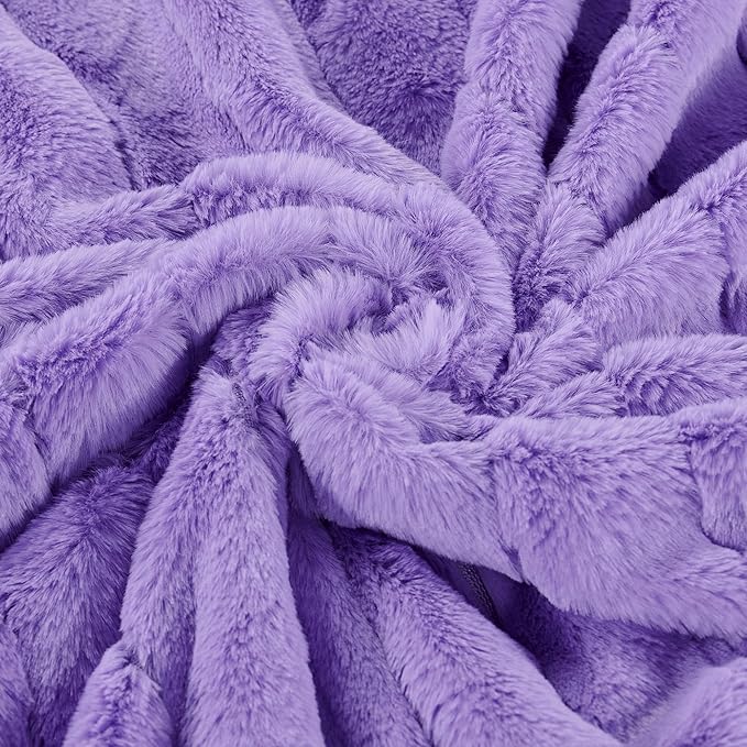 Striped Throw Blanket and Pillow Covers Set (No Inserts) for Couch and Bed, Plush Warm Lightweight Fuzzy Faux Fur Blanket for All Seasons (60" x 80", Purple)