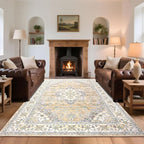 CRYPTOLITE 9x11 Area Rug for Living Room, Modern Washable Rug Non Slip Low Pile Large Area Rugs for Living Room, Bedroom, Farmhouse, Dining Room,Beige
