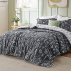 Bedsure King Comforter Set - Dark Grey Bed Set, 3 Pieces Cute Floral Bedding, 1 Soft Reversible Botanical Flowers Comforter and 2 Pillow Shams