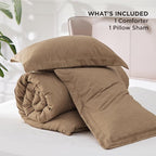 Bedsure Twin/Twin XL Comforter Set - Brown Soft Bedding for All Seasons, Cationic Dyed Bed Set, 2 Pieces, 1 Twin Size Comforter (68"x88") and 1 Pillow Sham (20"x26"+2")
