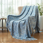 Multi-Color Light Blue Cable Woven Throw Blanket for Couch,50"X60" Boho Style Textured Blankets for Home Decor,Super Soft Warm Cozy Chunky Blanket with Decorative Tassels for Bed
