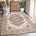 CRYPTOLITE Vintage Area Rug 5x8 Rugs, Machine Washable Vintage Area Rug Non-Slip Low Pile Large Rug for Living Room, Bedroom, Farmhouse, Dining Room, Orange