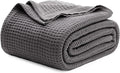 Bedsure Gentlesoft 100% Cotton Blanket Queen Size for Bed - Cooling Breathable and Soft for Spring Summer, Thick Cozy Waffle Weave Blanket Gifts for Women, Dark Grey, 90x90 Inches