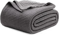 Bedsure Gentlesoft 100% Cotton Blanket King Size for Bed - Cooling Breathable and Soft for Spring Summer, Thick Cozy Waffle Weave Blanket Gifts for Women, Dark Grey, 104x90 inches