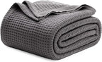 Bedsure Gentlesoft 100% Cotton Throw Blanket for Couch 50x70 inches - Cooling Breathable and Soft for Spring Summer, Waffle Weave Throw Blanket for Office, Dark Grey