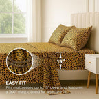 Satin Sheets California King [4-Piece, Gold Leopard] Luxury Silky Bed Sheets - Extra Soft 1800 Microfiber Sheet Set, Wrinkle, Fade, Stain Resistant - Deep Pocket Fitted Sheet, Flat Sheet, Pillow Cases