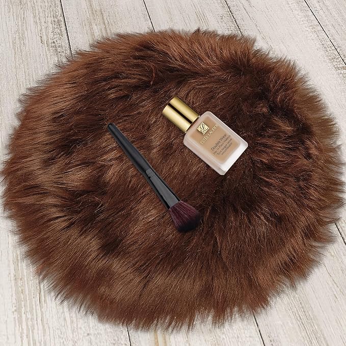 2ft Small Round Brown Rug,Thick Furry Fluffy Carpet for Teen,Sheepskin Fur Shaggy Circular Rug for Indoor Bedroom Room Living Room Nursery Decor Chair