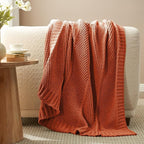 Amélie Home Knit Throw Blanket, Soft Chenille Cozy Breathable Chevron Chunky Decorative Blanket for Couch, Bed & Sofa, French-Inspired Lightweight Warm Gift for Women, Orange, 50"x60"