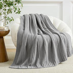 Amélie Home Premium Chenille Throw Blanket, Soft Cozy Moss Stitch Knit Blanket for Couch, Sofa, Chair, Home Decor, Grey 50"x60"